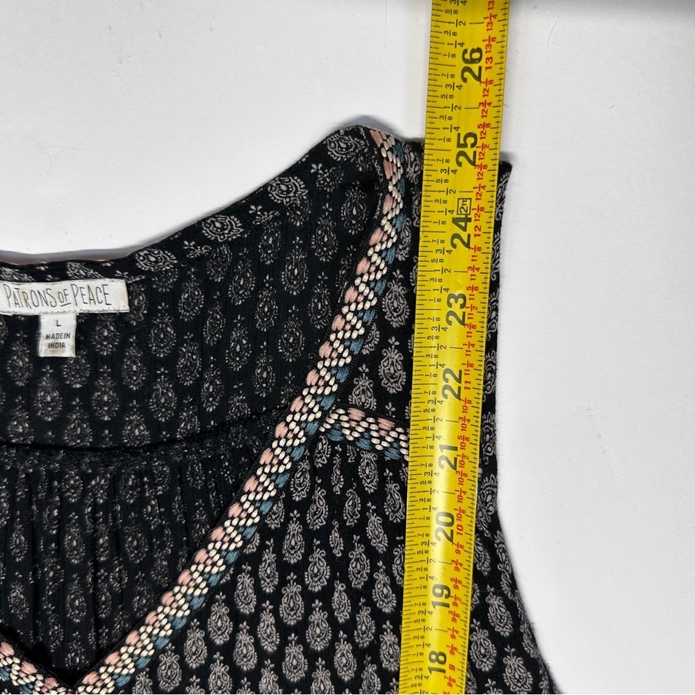 Patrons of Peace Flowy Black Tank Top Floral Print Boho Ruffle Large - Picture 9 of 10
